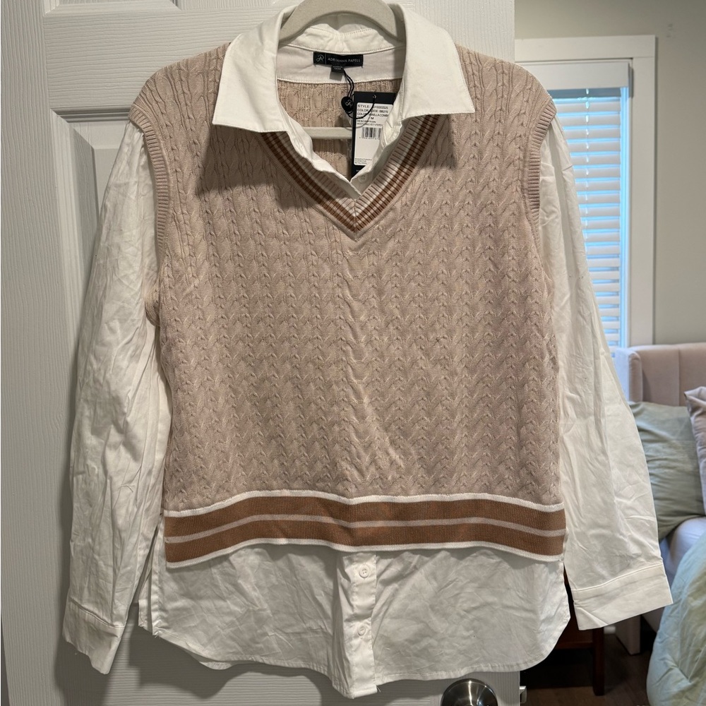 Adrianna Papell White and Beige blouse NWT
